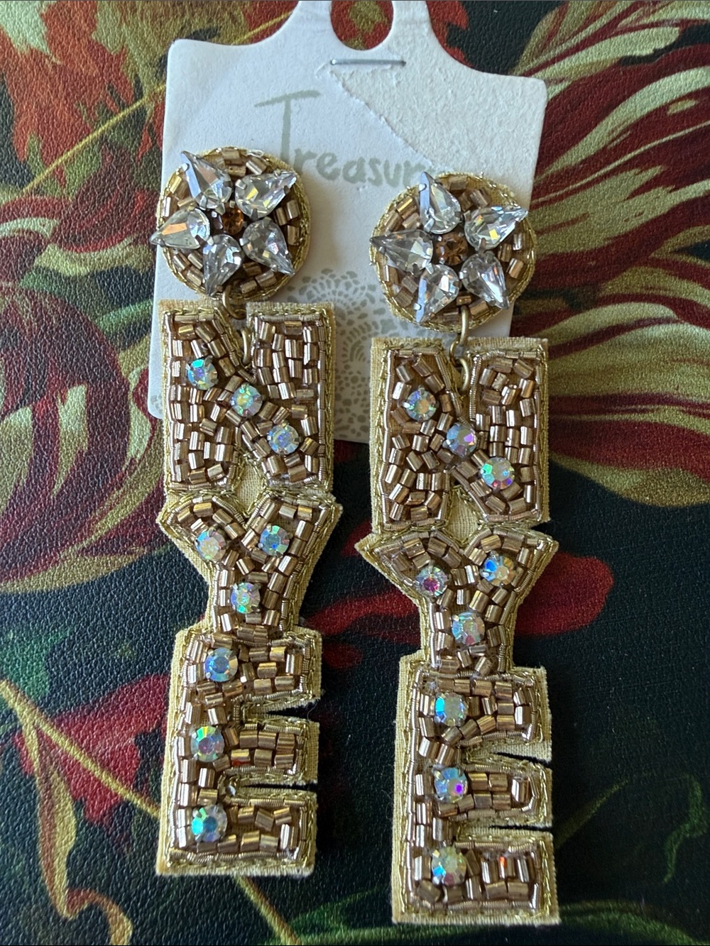 NYE New Year’s Eve Drop Earrings with Clear Crystal Accents Pierced Light